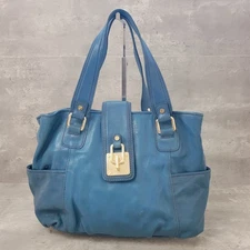 Michael Kors Tote Handbag Blue Leather Satchel Shoulder Bag Gold Hardware Hobo