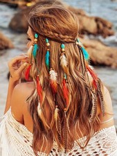 Boho Feather Headband Hippie Headpiece Gypsy Indian Costume Headdress Bohemia...