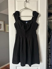 NWT Old Navy Black Smocked Waist Babydoll Mini Dress Boho Ruffle Straps Small