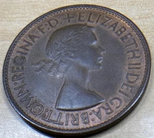 Queen Elizabeth II 1953 One Penny 1d coin (Rare)