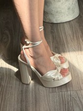 Bella Belle Serafina Ivory Silk Bow Platform Block Heels Bridal Wedding 8.5