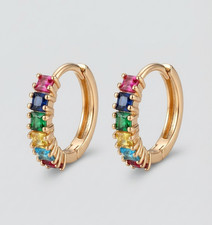 neu Ohrringe Creolen mit bunten Zirkonia Steine 18 ct. Gelb Gold-Plated