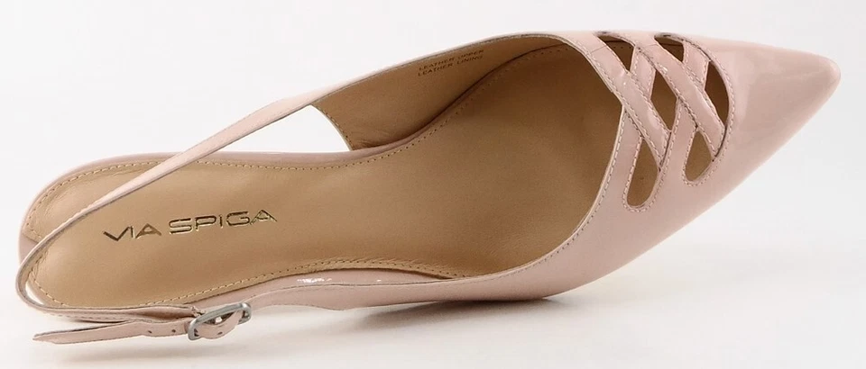 $185 VIA SPIGA DOLMEN Rosa Pálido Patente Diseñador Punta Slingback Gatito Tacones 7 Foto 3 de 4