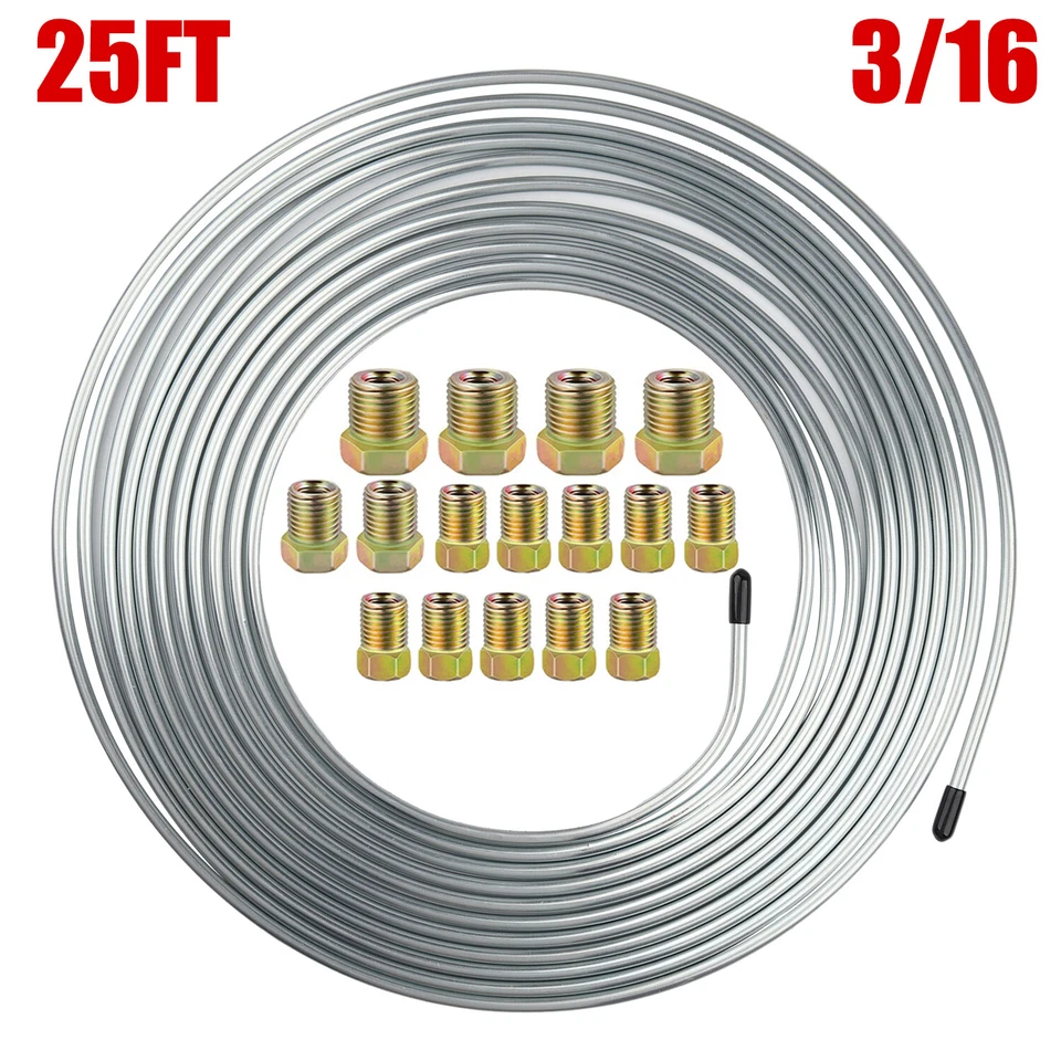 2× Brake Line Tubing Kit Flexible Double Galvanized Steel 25 Ft. 3/16 16 Fitting - Image 2 of 4