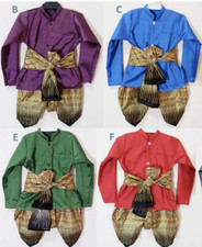 3 Pcs.Set of Thai Traditional Vintage Shirt  Pants shawl for Kids 1 yr to Men 