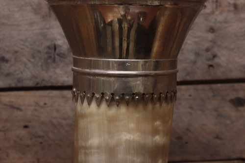 Antique 1800's European 32" Horn Vase? w/ Lid Topped w/ Green Stone - Picture 7 of 11