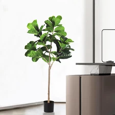 Artificial Fiddle Leaf Fig Tree Fake Ficus Lyrata Plants w/ Pot for Home Decor