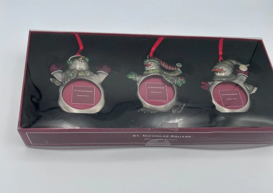 St. Nicholas Square Snowman Ornament Circular Frame Christmas Holiday Set of 3 - Image 4 of 4