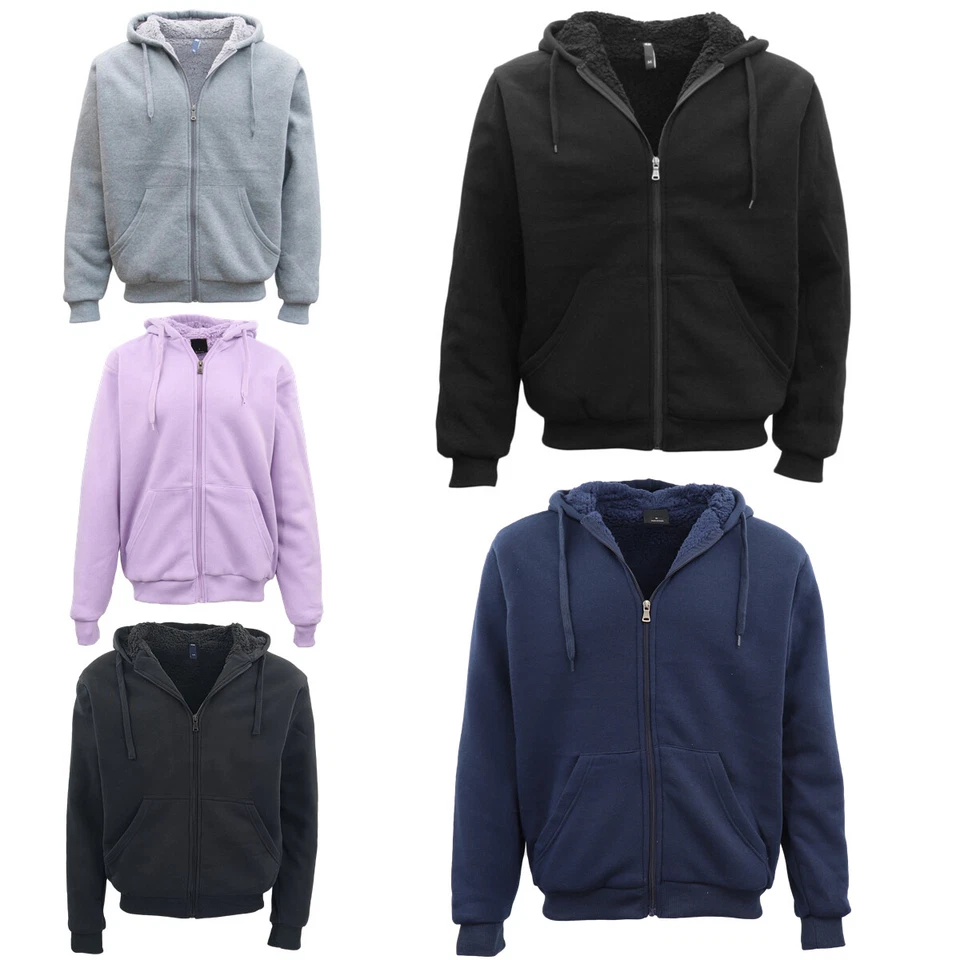 Mens Women's Thick Zip-Up Hoodie w Sherpa Fur Winter Unisex Hooded Jacket Jumper