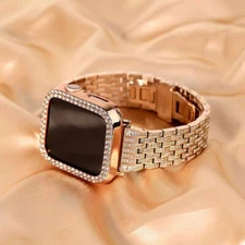 Luxury Bling Diamond Wrist Band Strap + Bumper Case For Appl Watch Ultra 8 7 6 5