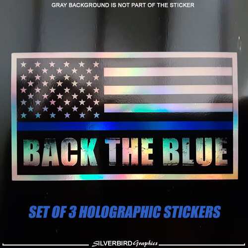 3x Blue Lives Matter Flag sticker Back the Blue HOLOGRAPHIC Police thin line  - Picture 1 of 2