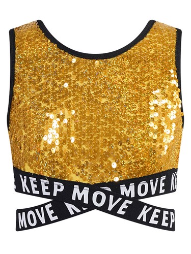 Kids Girl's Blouse Tank Tops Sparkling Vests Stage Vest Modern Crop Top Shiny - Picture 41 of 54