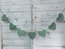 Fabric Hanging Heart Bunting nursery sage green paisley Vintage Shabby Chic