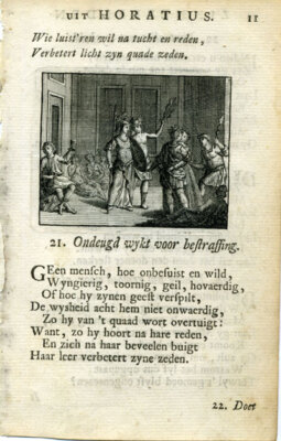 Antiker Druck-EMBLEMS-HORATIUS-STRAFE-BÖSE-1756