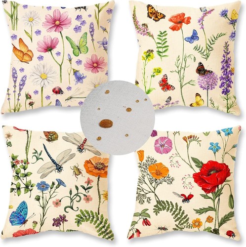 ONWAY Outdoor Waterproof Spring Summer Pillow Covers 18X18 Inch Set of 4 Floral - Picture 2 of 7