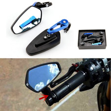 1 Pair 7/8" Motorcycle Black&Blue Rear View Handle Bar End Side Rearview Mirror