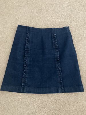 Oasis Blue Denim Mini Skirt Frill Size VGC UK