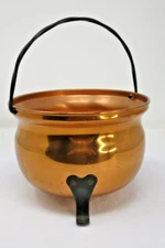 CoppeCraft Copper Footed Cauldron 6" w/Twisted Handle Pot MADE IN USA GUC