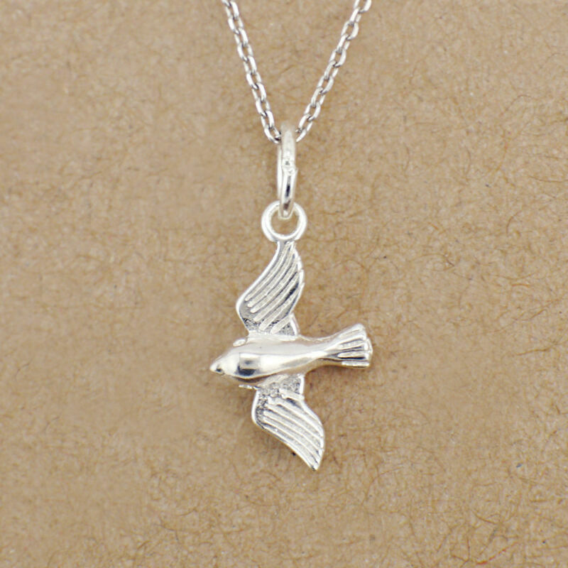 925 Sterling Silver 3D Flying Bird Swallow Charm Pendant Necklace A2914+chain B