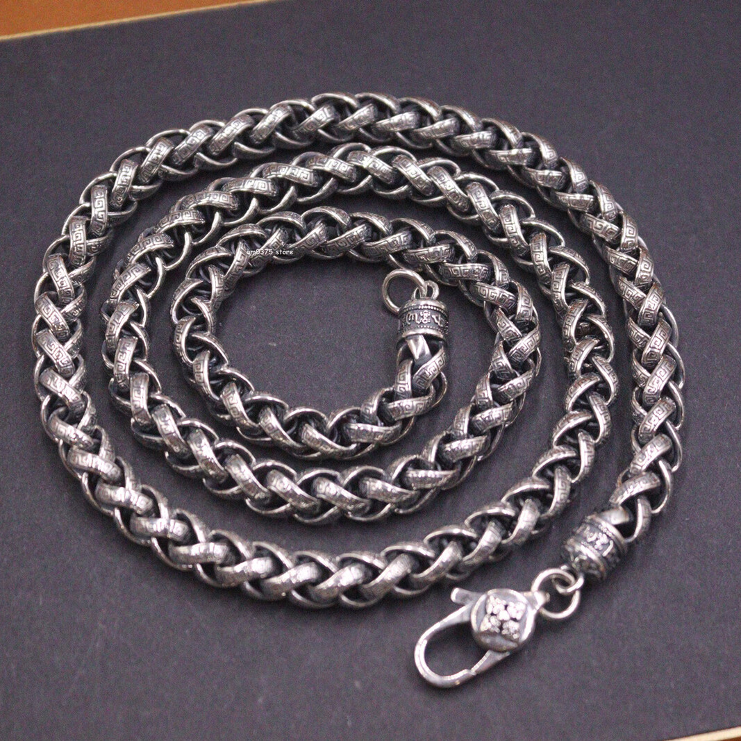 Real S925 Sterling Silver Chain Men's 7mm Vintage Luck Round