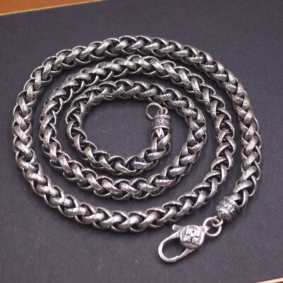 Real S925 Sterling Silver Chain Men’s 7mm Vintage Luck Round Necklace  24inchL