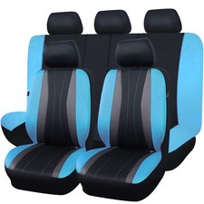 Universal Car Seat Covers Set Rear Split Mint Blue Black Breathable Polyester