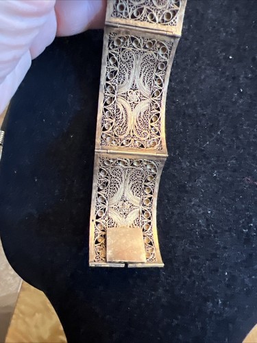 Antique sterling silver filigree enamel estate cuff bracelet - Picture 6 of 9