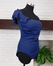 Vince Camuto Navy Blue Ruffle Trim One Piece Swimsuit 10 Style V95557