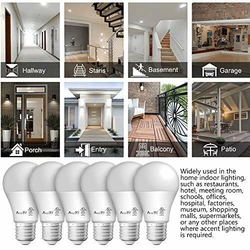 A19 LED Light Bulbs 9W (60W Equivalent) 830 Lumens E26 (5000K Daylight), 6 Pack - Image 2 of 4