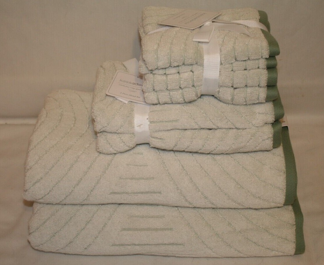 Kassadecor Eight Piece White & Light Green Bathroom Towel Set 100