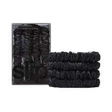 Slip Silk Skinny Scrunchies - Black - Elastic Scrunchies Set (4 Scrunchies)
