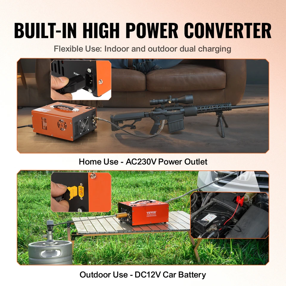 VEVOR Compresseur Air PCP 30MPa Convertisseur Intégré CC 12V/CA 230V Arrêt Auto - Photo 4/4