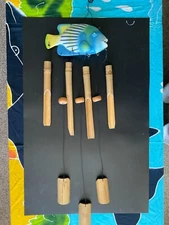 Bamboo Wind Chime.  Mellow, Soothing Bamboo Sounds. Resin Fish tubes holder.
