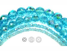 Czech Fire Polished Round Faceted Glass Beads in Aqua AB Preciosa Bohemica blue