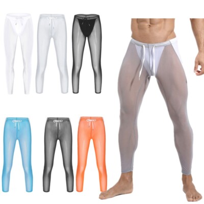 Men See Through Mesh Trousers Sport Workout Training Bodybuilding Tights Pants 