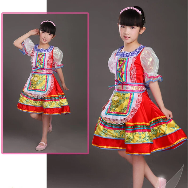 Girl Ethnic Folk Dress Costume Cute Russian Traditional Short Sleeve Dance Dress - Image 4 of 4