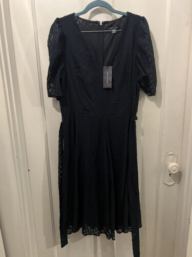 Tommy Hilfiger Women's Puff Sleeve V-Neck Midi Dress 12 Sky Captain Blue - Picture 2 of 8