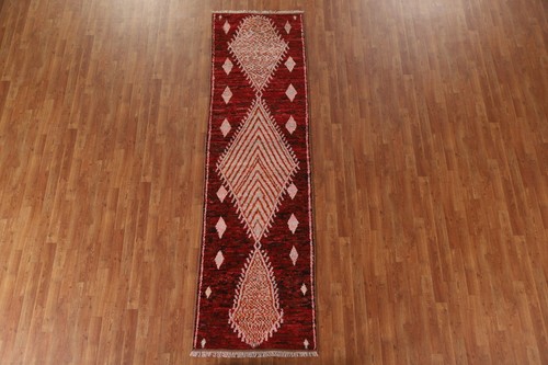 Burgundy Moroccan Oriental Runner Rug 3x10 Wool Hand-knotted Hallway Carpet - Picture 15 of 18