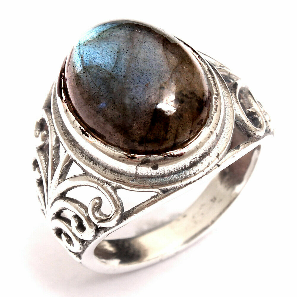Bague En Argent 925 Sertie D'une Turquoise Rosecut Naturelle - Pierre Bleue 6,5 Cts - Taille Réglable