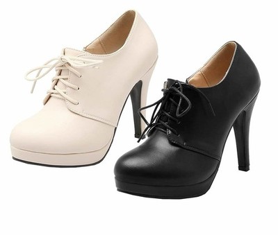 Damen Stiletto High Heels Plateau Pumps mit Schnürung Absatz Geschlossen Schuhe