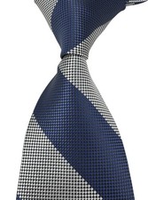 New Fashion Plaid Dark Blue White Silk Skinny Woven Fashion Men's Tie Necktie