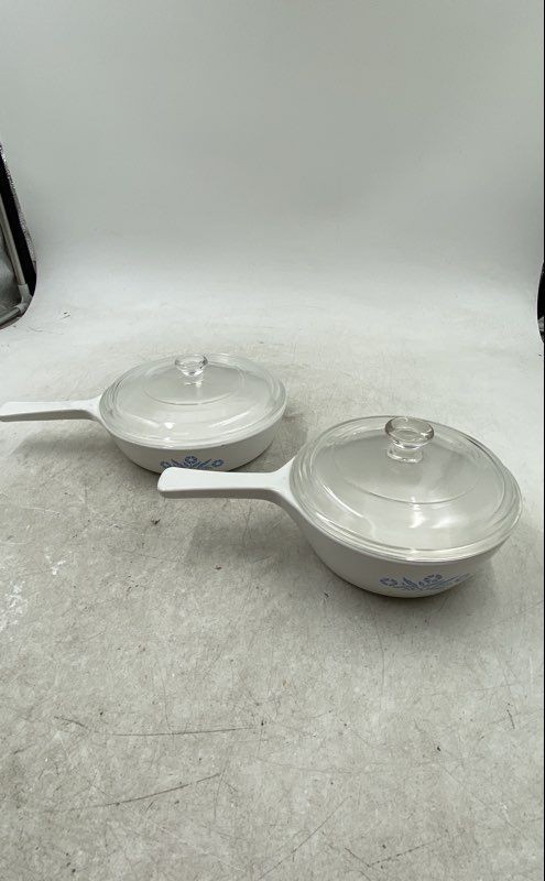 Vintage Corning Ware White Cornflower Saucepans With Lid & Handle Lot Of 2