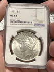 1922 $1 Peace Silver Dollar Coin NGC MS64