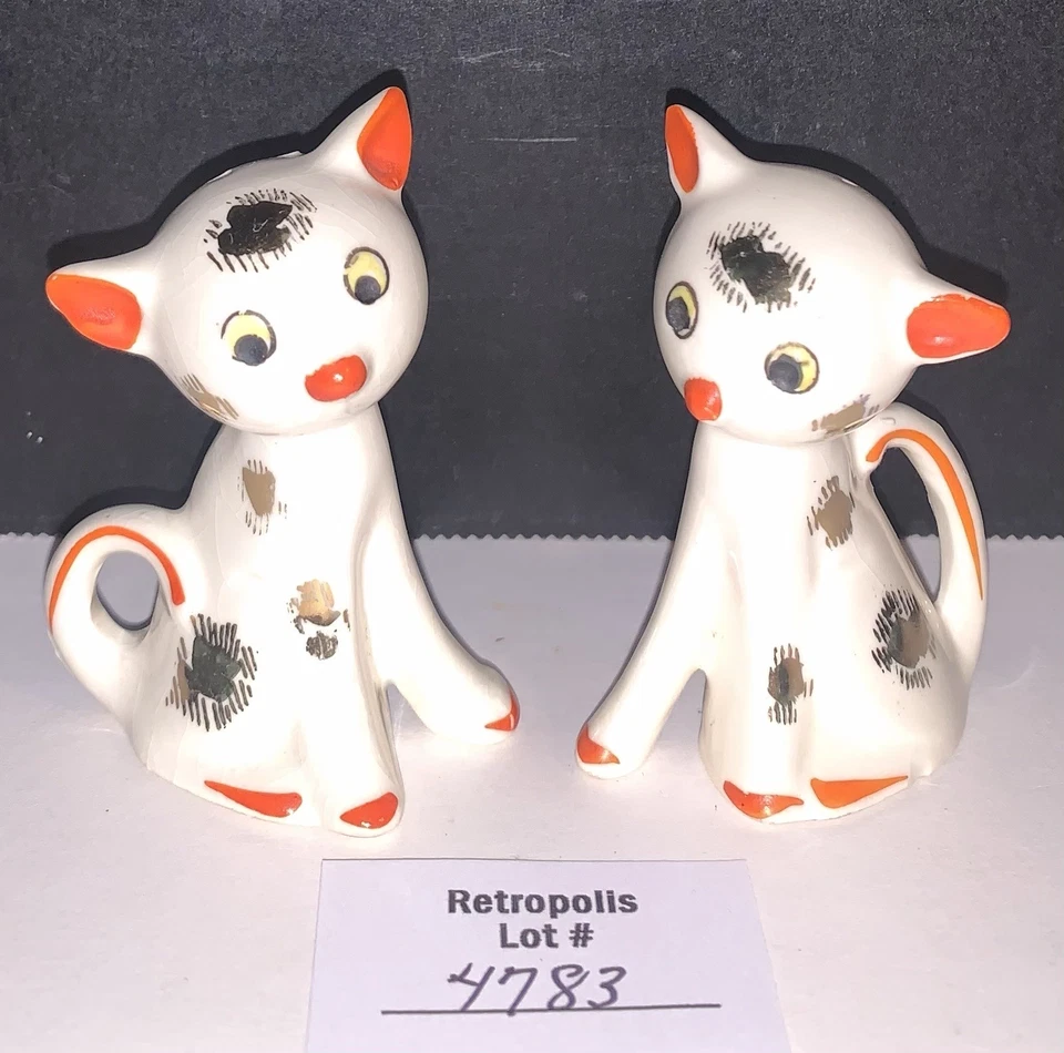 Salero y pimentero de cerámica para gato blanco con orejas naranjas Japón vintage Foto 3 de 4