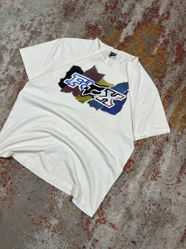 Fox Racing Y2K 00's Vintage MX Motocross Mountain Biking Ripped Logo T-Shirt XL