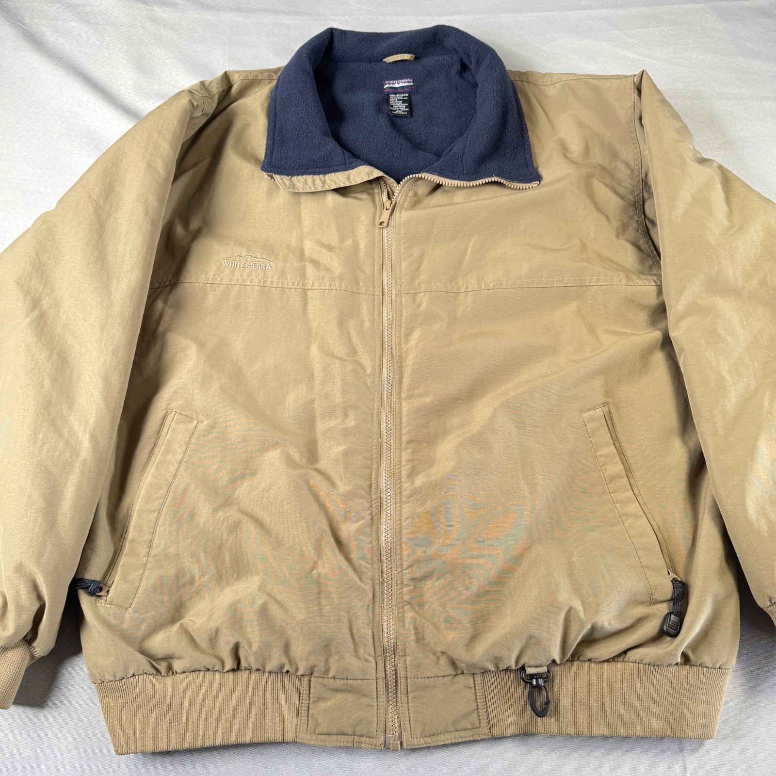 White Sierra Fleece Lined Bomber Jacket Mens XXL Tan Nylon Full Zip Winter