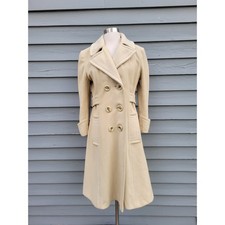 Jules Miller Trench Coat Cream Wool Double Breasted Longline Vintage Medium