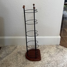 Vtg 22" Wave Style CD Rack Tower Storage Black Wire Wood Base Y2K Retro