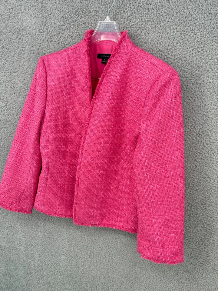 Chaqueta Cárdigan Ann Taylor Tweed Rosa Nueva con Etiquetas - Talla 14 Foto 4 de 4