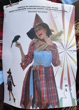 Women  s Scarecrow Costume Size M Halloween Plaid Blue Dress Hat Adult
